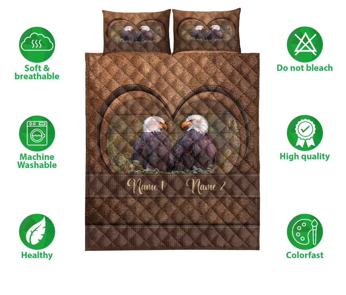 Ohaprints-Quilt-Bed-Set-Pillowcase-Eagle-Couple-Animal--Gifts-For-Couples-Husband-Wife-Custom-Personalized-Name-Blanket-Bedspread-Bedding-2876-Double (70'' x 80'')