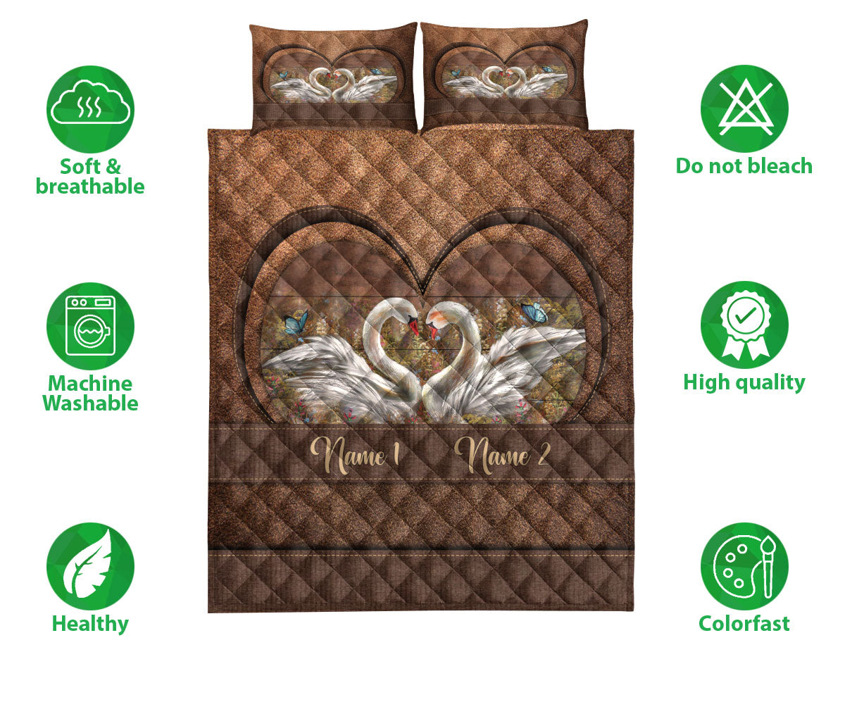 Ohaprints-Quilt-Bed-Set-Pillowcase-Swan-Couple-Animal-Gifts-For-Couples-Husband-Wife-Custom-Personalized-Name-Blanket-Bedspread-Bedding-1114-Double (70'' x 80'')