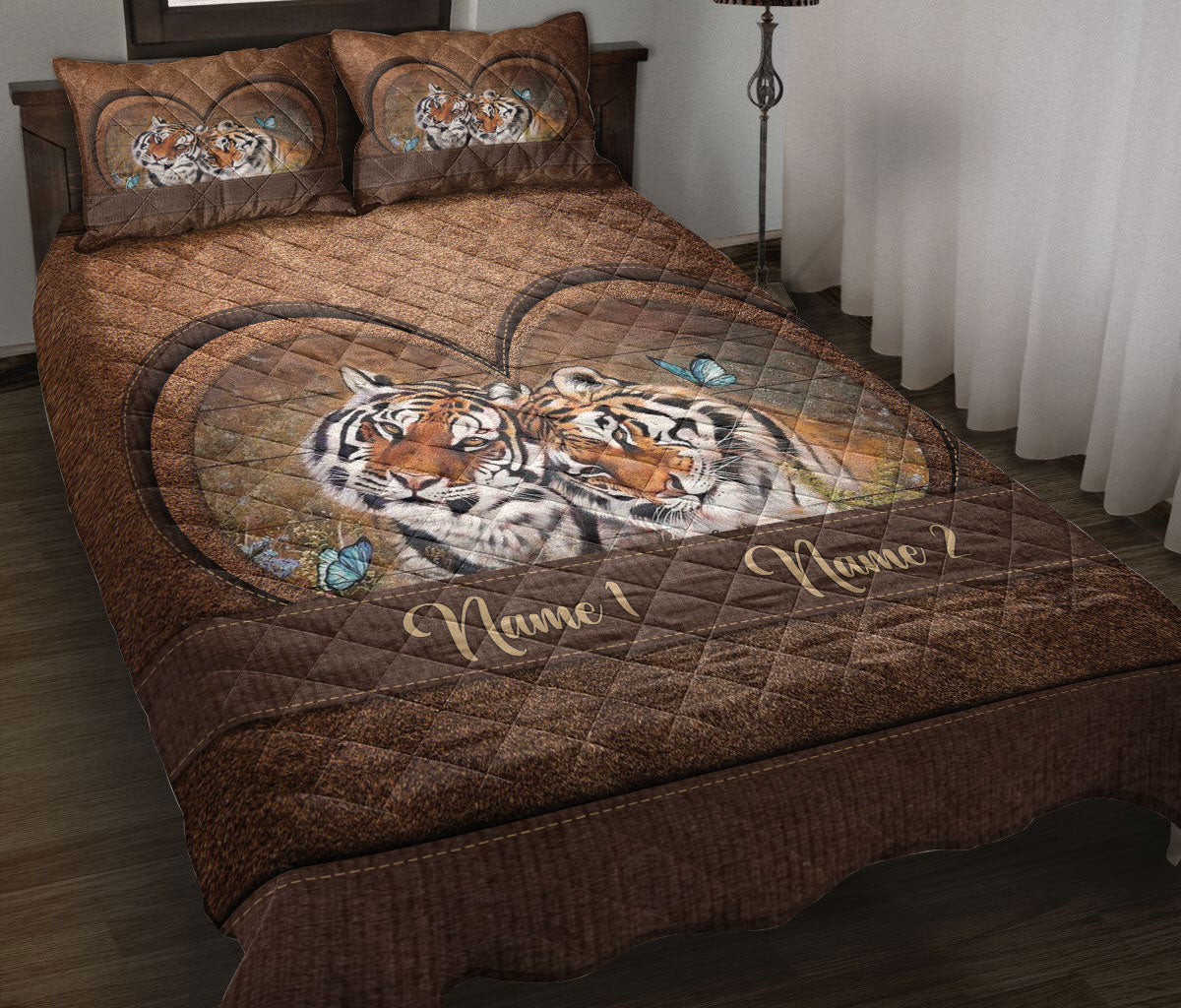 Ohaprints-Quilt-Bed-Set-Pillowcase-Tiger-Couple-Animal-Gifts-For-Couples-Husband-Wife-Custom-Personalized-Name-Blanket-Bedspread-Bedding-1698-Throw (55'' x 60'')