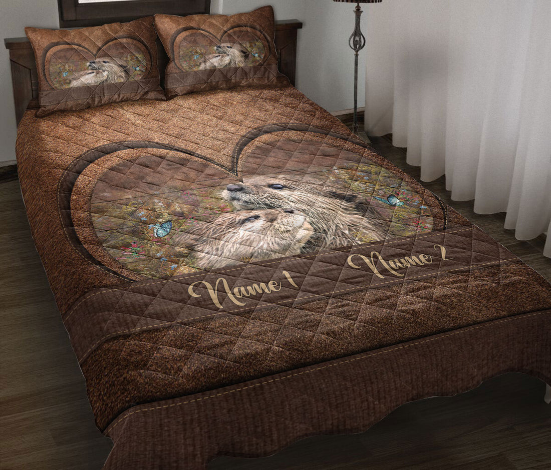 Ohaprints-Quilt-Bed-Set-Pillowcase-Otter-Couple-Animal-Gifts-For-Couples-Husband-Wife-Custom-Personalized-Name-Blanket-Bedspread-Bedding-2285-Throw (55'' x 60'')