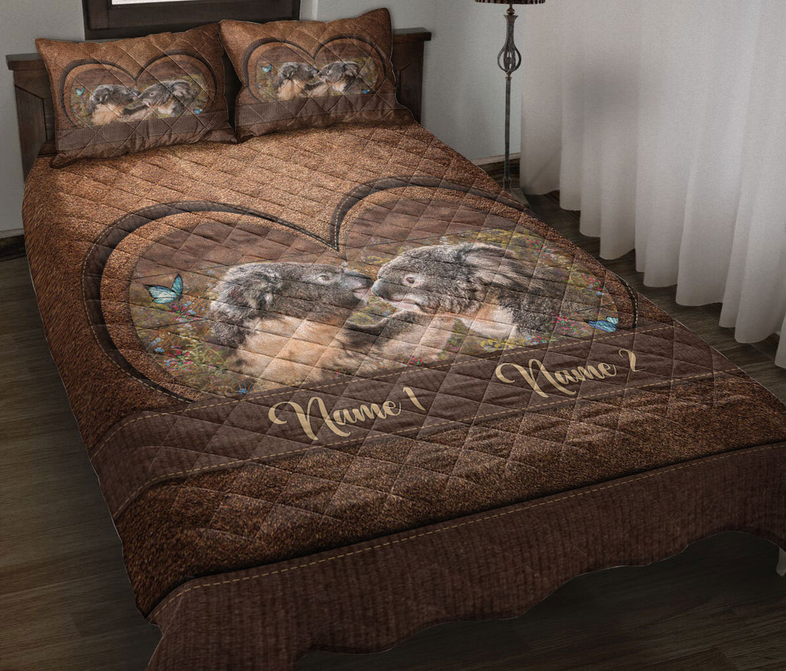 Ohaprints-Quilt-Bed-Set-Pillowcase-Koala-Couple-Animal-Gifts-For-Couples-Husband-Wife-Custom-Personalized-Name-Blanket-Bedspread-Bedding-2877-Throw (55'' x 60'')