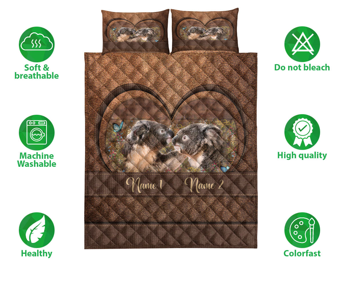 Ohaprints-Quilt-Bed-Set-Pillowcase-Koala-Couple-Animal-Gifts-For-Couples-Husband-Wife-Custom-Personalized-Name-Blanket-Bedspread-Bedding-2877-Double (70'' x 80'')