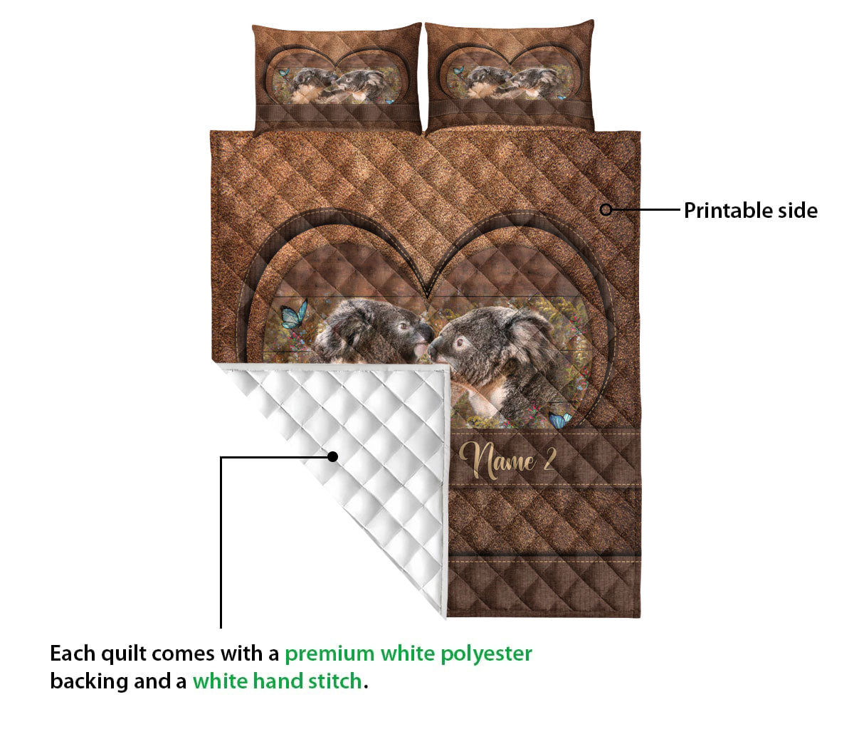 Ohaprints-Quilt-Bed-Set-Pillowcase-Koala-Couple-Animal-Gifts-For-Couples-Husband-Wife-Custom-Personalized-Name-Blanket-Bedspread-Bedding-2877-Queen (80'' x 90'')