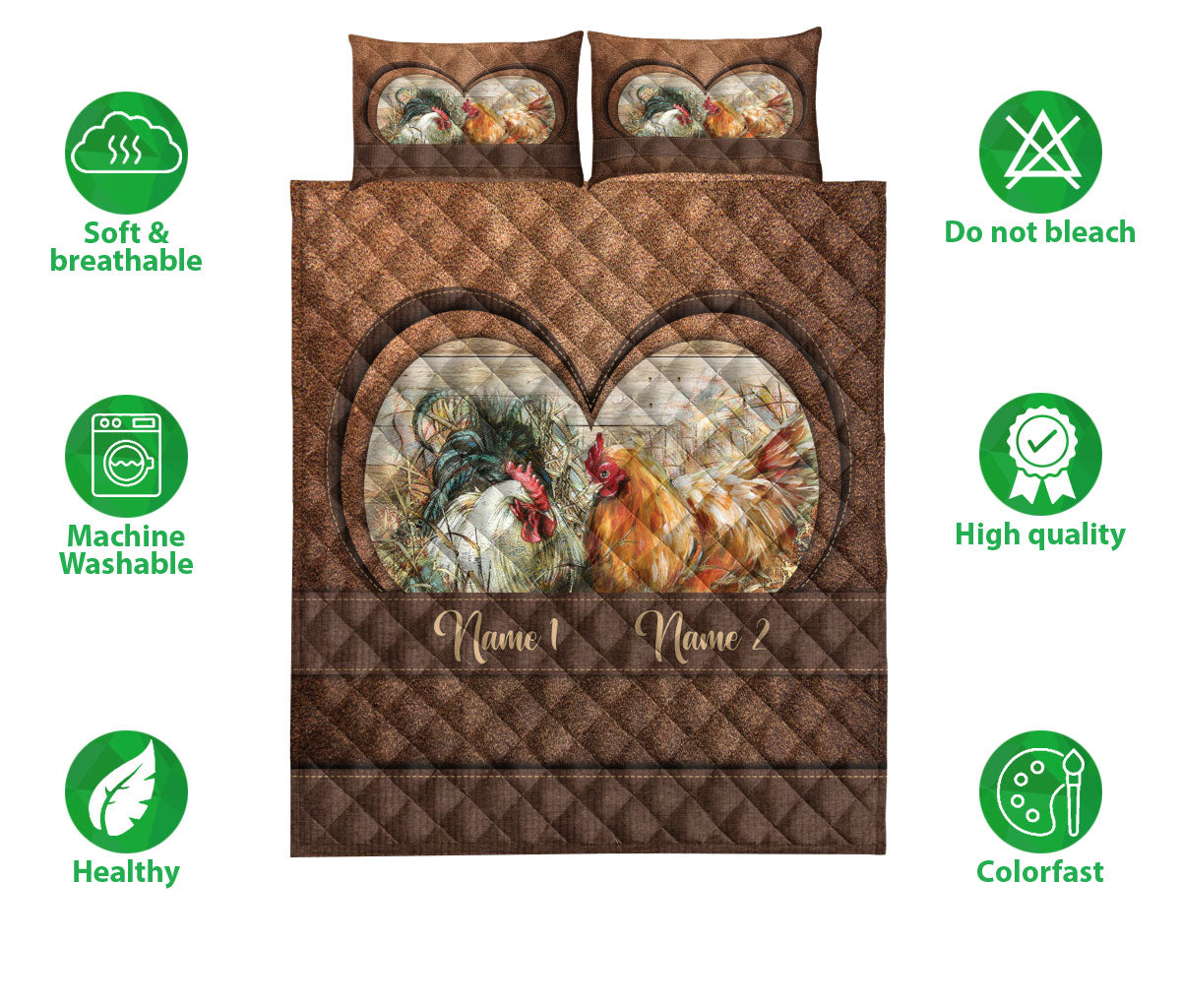 Ohaprints-Quilt-Bed-Set-Pillowcase-Chicken-Couple-Farm-Animal-Gifts-For-Husband-Wife-Custom-Personalized-Name-Blanket-Bedspread-Bedding-2286-Double (70'' x 80'')