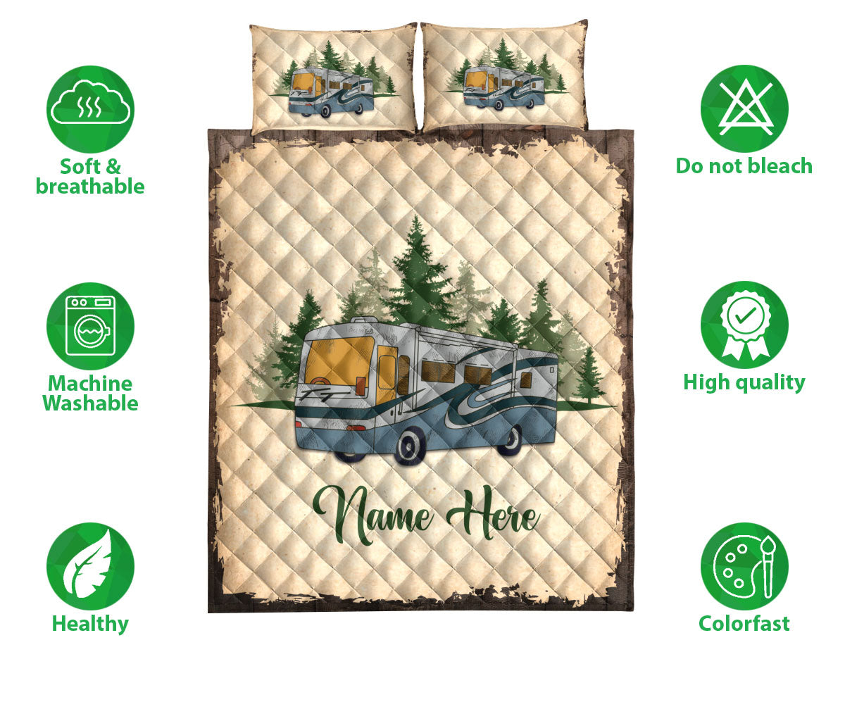 Ohaprints-Quilt-Bed-Set-Pillowcase-Camping-Camper-Vintage-Class-A-Rvs-Custom-Personalized-Name-Blanket-Bedspread-Bedding-1115-Double (70'' x 80'')