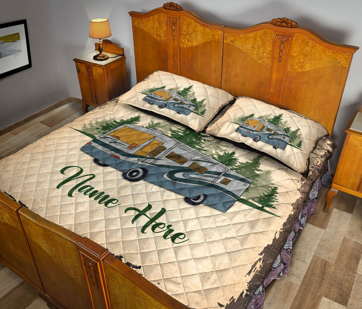 Ohaprints-Quilt-Bed-Set-Pillowcase-Camping-Camper-Vintage-Class-A-Rvs-Custom-Personalized-Name-Blanket-Bedspread-Bedding-1115-King (90'' x 100'')