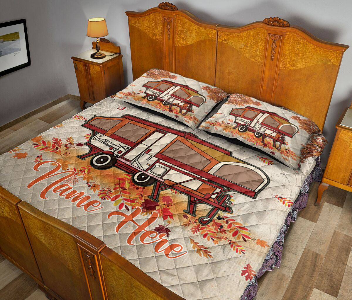 Ohaprints-Quilt-Bed-Set-Pillowcase-Fall-Camping-Camper-Vintage-Popup-Rvs-Custom-Personalized-Name-Blanket-Bedspread-Bedding-2880-King (90'' x 100'')