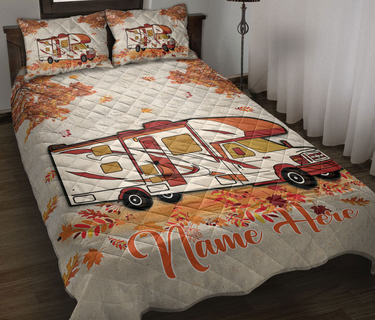 Ohaprints-Quilt-Bed-Set-Pillowcase-Fall-Camping-Camper-Vintage-Class-C-Rvs-Custom-Personalized-Name-Blanket-Bedspread-Bedding-1701-Throw (55'' x 60'')