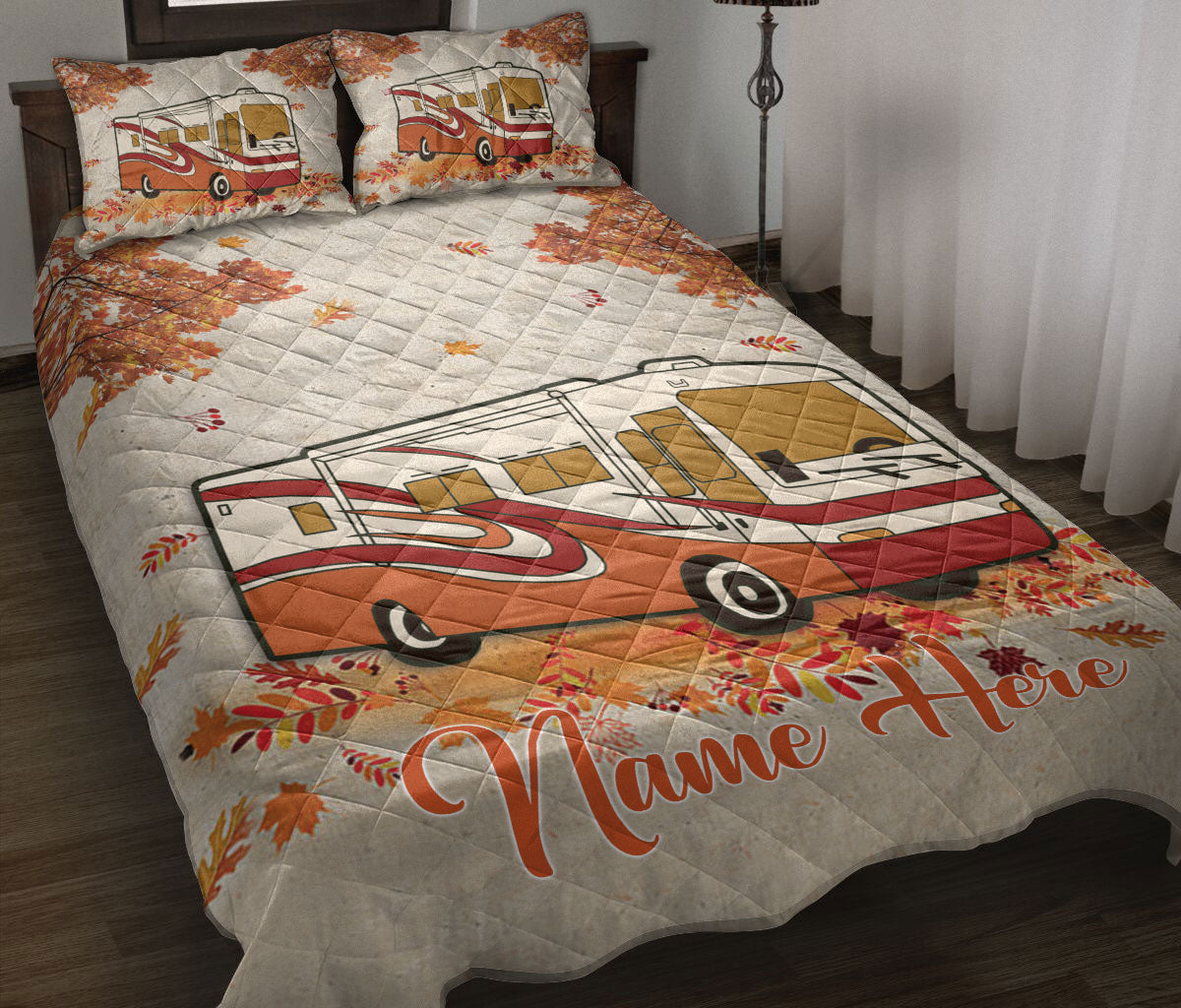 Ohaprints-Quilt-Bed-Set-Pillowcase-Fall-Camping-Camper-Vintage-Class-A-Rvs-Custom-Personalized-Name-Blanket-Bedspread-Bedding-2289-Throw (55'' x 60'')