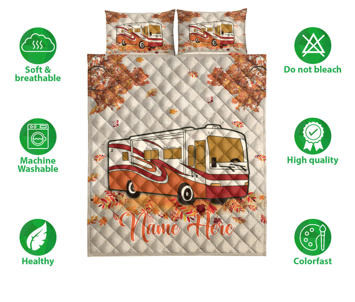 Ohaprints-Quilt-Bed-Set-Pillowcase-Fall-Camping-Camper-Vintage-Class-A-Rvs-Custom-Personalized-Name-Blanket-Bedspread-Bedding-2289-Double (70'' x 80'')