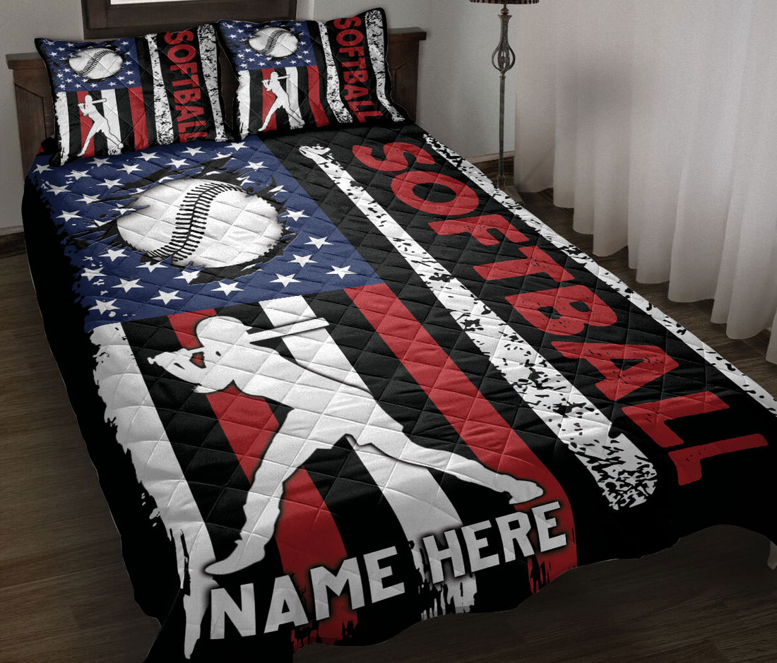 Ohaprints-Quilt-Bed-Set-Pillowcase-Softball-Player-American-Flag-Usa-Unique-Gifts-Custom-Personalized-Name-Blanket-Bedspread-Bedding-3112-Throw (55'' x 60'')