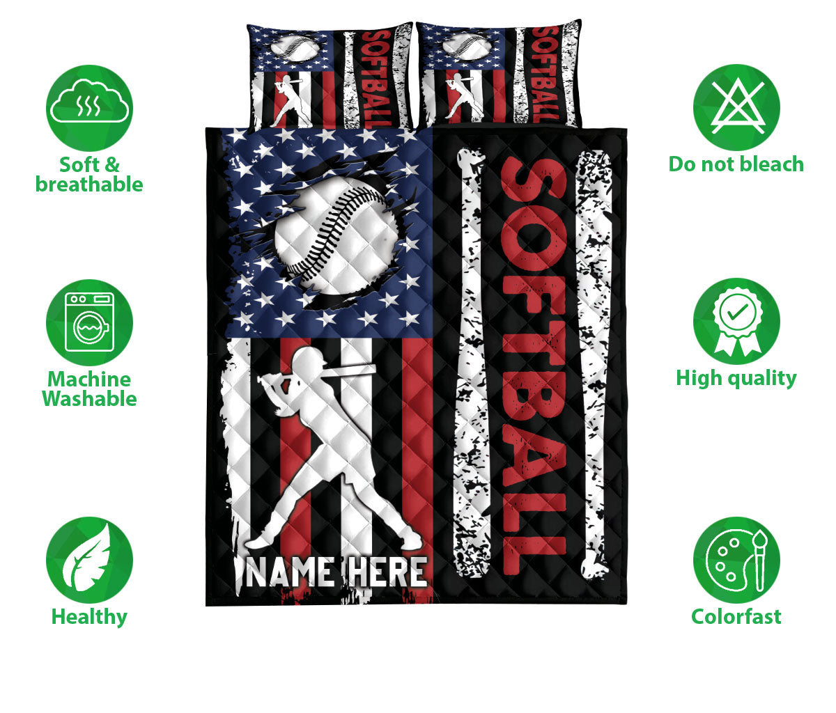 Ohaprints-Quilt-Bed-Set-Pillowcase-Softball-Player-American-Flag-Usa-Unique-Gifts-Custom-Personalized-Name-Blanket-Bedspread-Bedding-3112-Double (70'' x 80'')