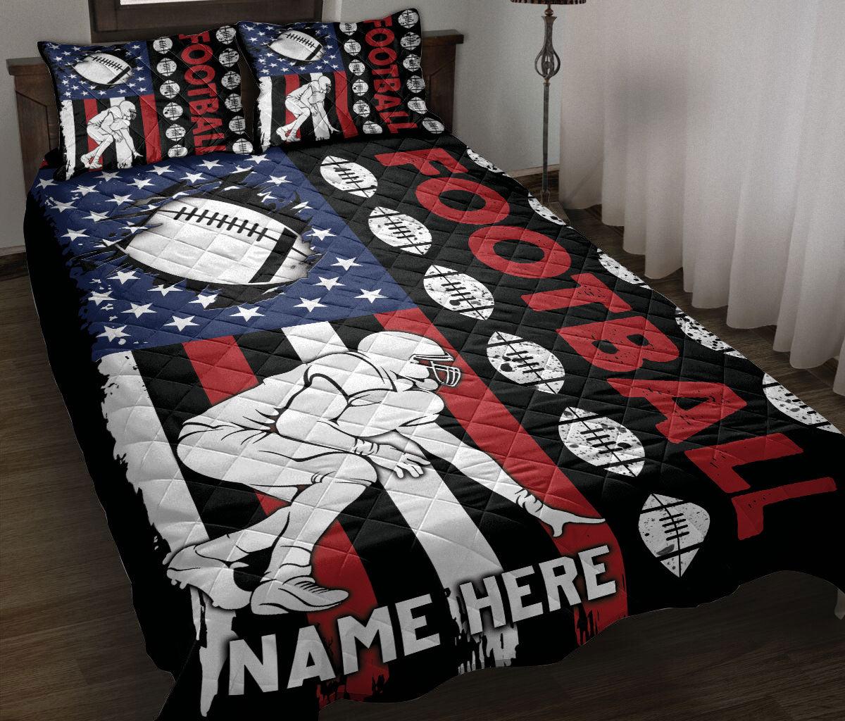 Ohaprints-Quilt-Bed-Set-Pillowcase-American-Football-Player-American-Flag-Unique-Gift-Custom-Personalized-Name-Blanket-Bedspread-Bedding-3165-Throw (55'' x 60'')