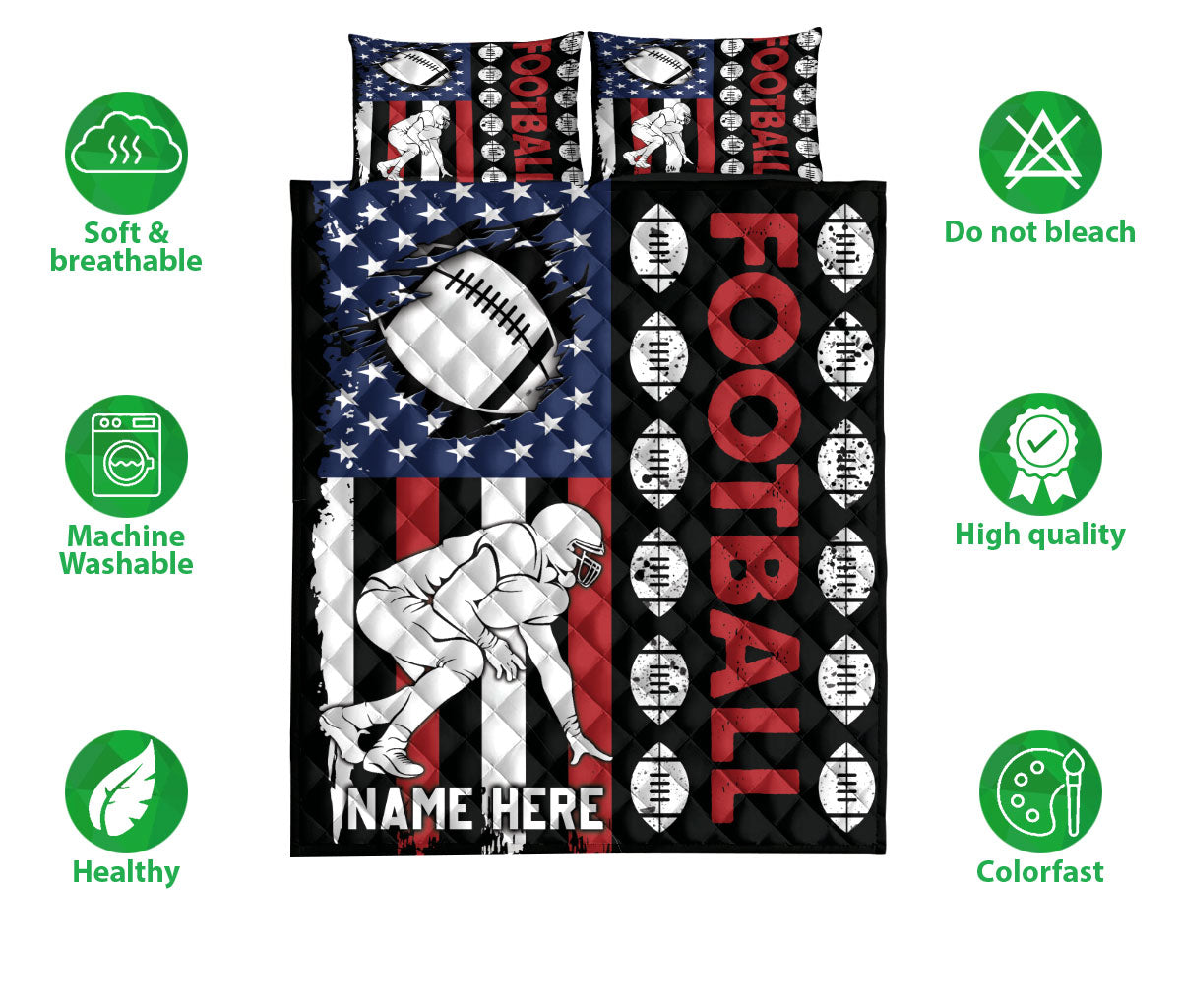 Ohaprints-Quilt-Bed-Set-Pillowcase-American-Football-Player-American-Flag-Unique-Gift-Custom-Personalized-Name-Blanket-Bedspread-Bedding-3165-Double (70'' x 80'')