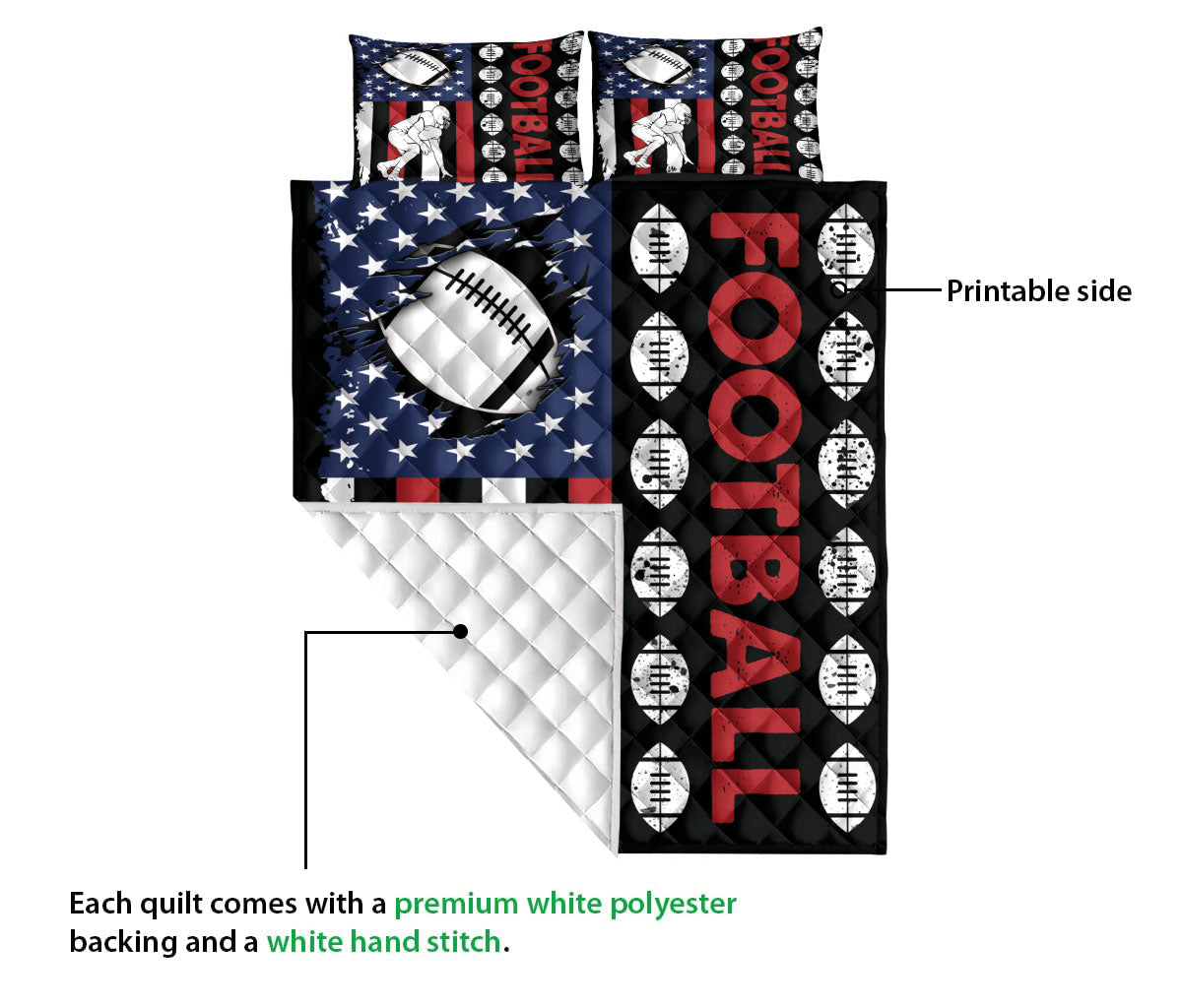 Ohaprints-Quilt-Bed-Set-Pillowcase-American-Football-Player-American-Flag-Unique-Gift-Custom-Personalized-Name-Blanket-Bedspread-Bedding-3165-Queen (80'' x 90'')