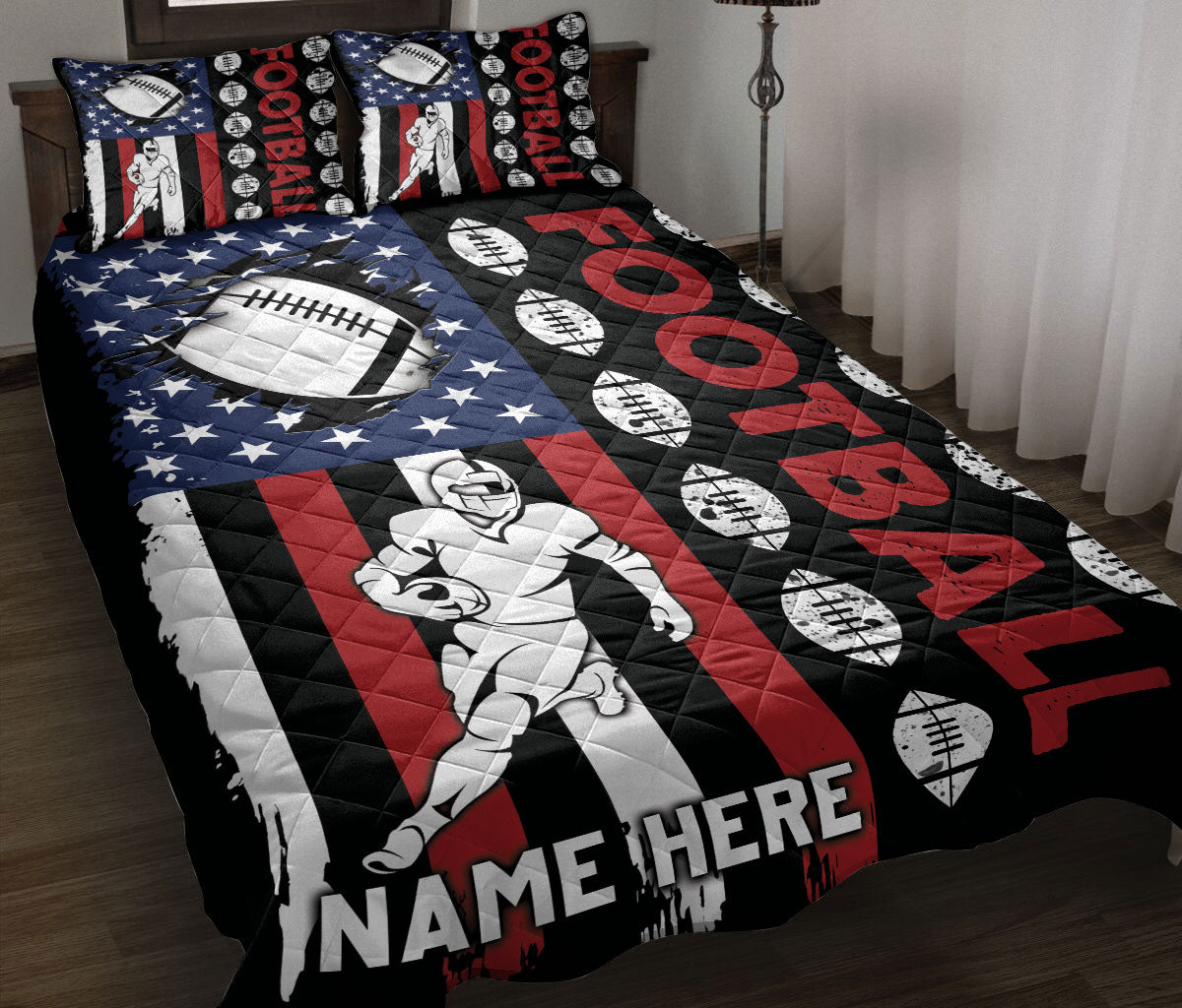 Ohaprints-Quilt-Bed-Set-Pillowcase-Football-Player-American-Flag-Usa-Unique-Gifts-Custom-Personalized-Name-Blanket-Bedspread-Bedding-3166-Throw (55'' x 60'')