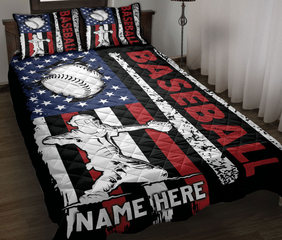 Ohaprints-Quilt-Bed-Set-Pillowcase-Baseball-Catcher-Player-American-Flag-Usa-Unique-Gift-Custom-Personalized-Name-Blanket-Bedspread-Bedding-3219-Throw (55'' x 60'')