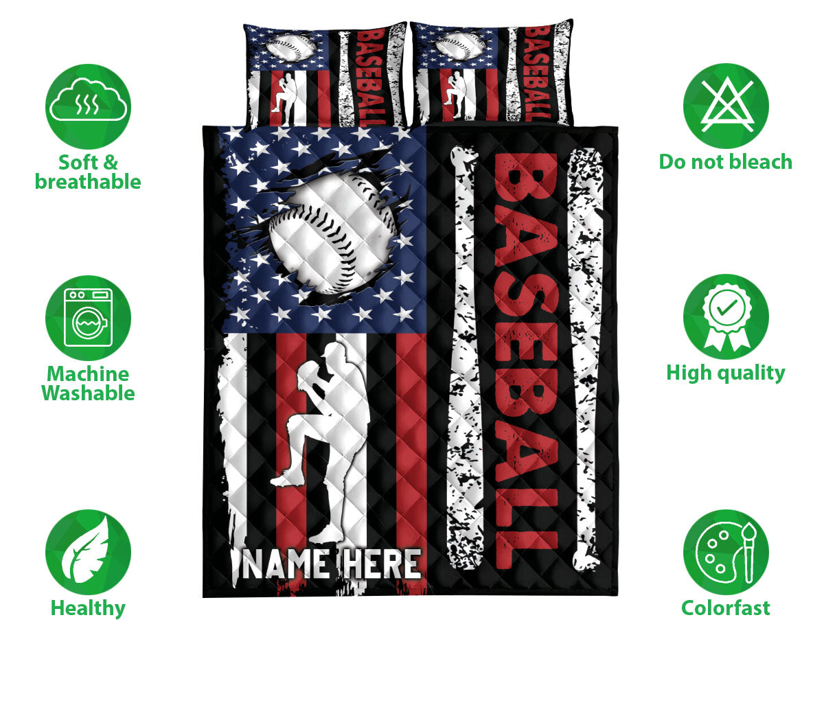 Ohaprints-Quilt-Bed-Set-Pillowcase-Baseball-Pitcher-Player-American-Flag-Usa-Unique-Gift-Custom-Personalized-Name-Blanket-Bedspread-Bedding-3220-Double (70'' x 80'')