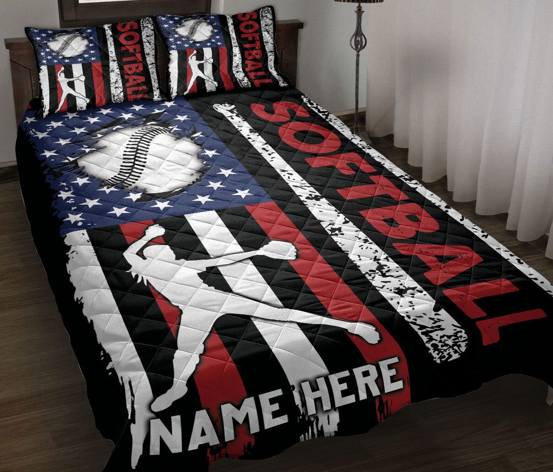 Ohaprints-Quilt-Bed-Set-Pillowcase-Softball-Pitcher-Player-American-Flag-Usa-Unique-Gift-Custom-Personalized-Name-Blanket-Bedspread-Bedding-3113-Throw (55'' x 60'')