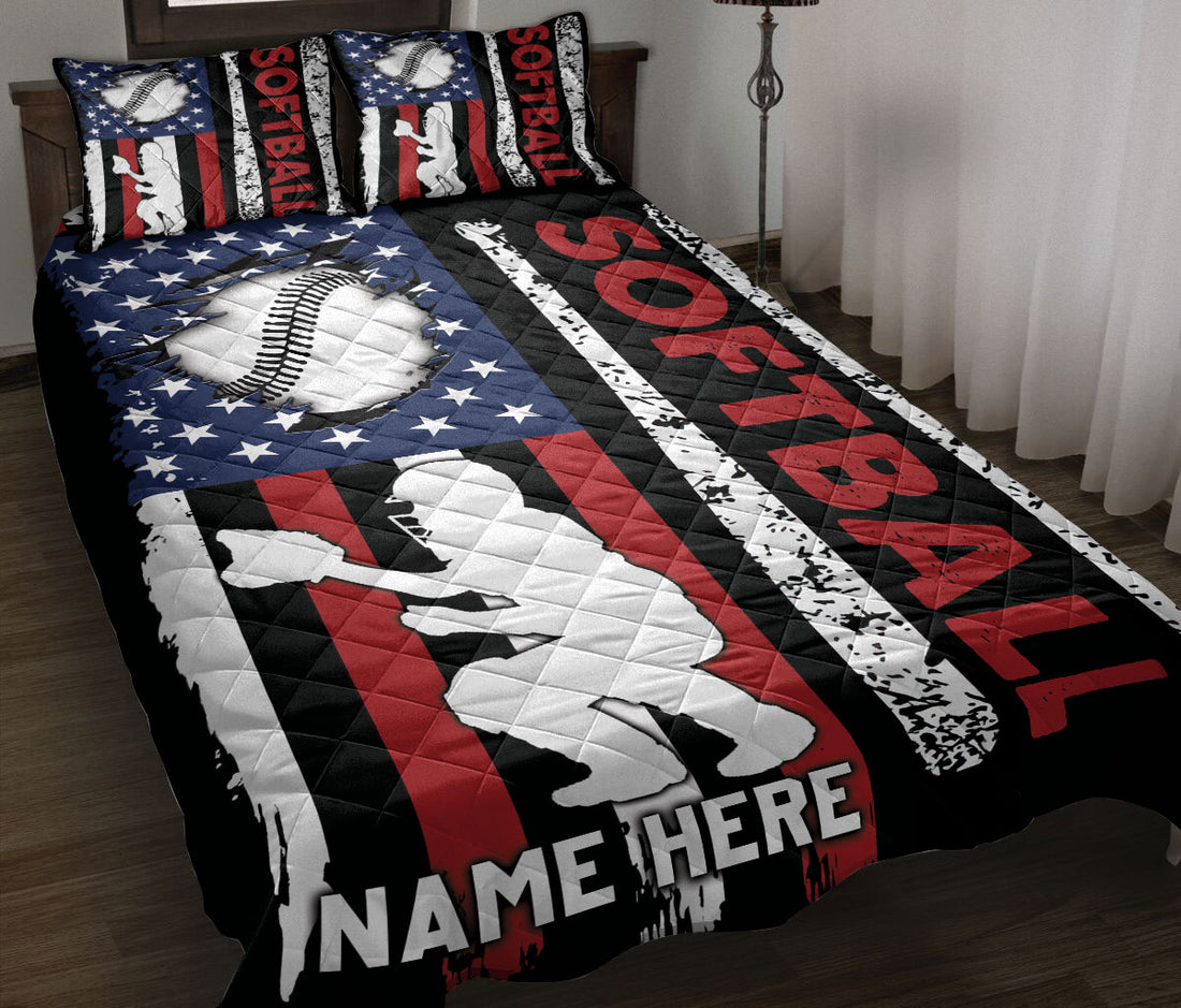 Ohaprints-Quilt-Bed-Set-Pillowcase-Softball-Catcher-Player-American-Flag-Usa-Unique-Gift-Custom-Personalized-Name-Blanket-Bedspread-Bedding-3114-Throw (55'' x 60'')