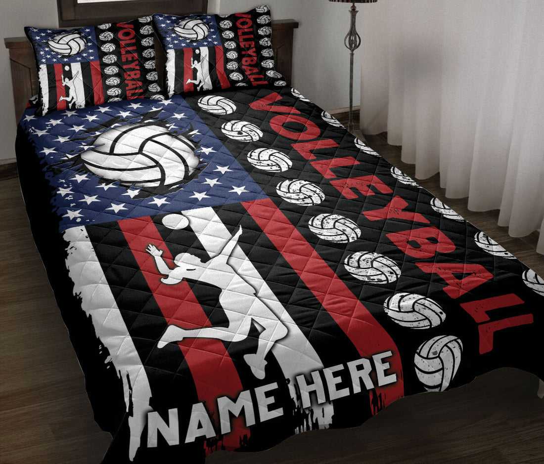 Ohaprints-Quilt-Bed-Set-Pillowcase-Volleyball-Player-American-Flag-Usa-Gifts-Custom-Personalized-Name-Blanket-Bedspread-Bedding-3436-Throw (55'' x 60'')