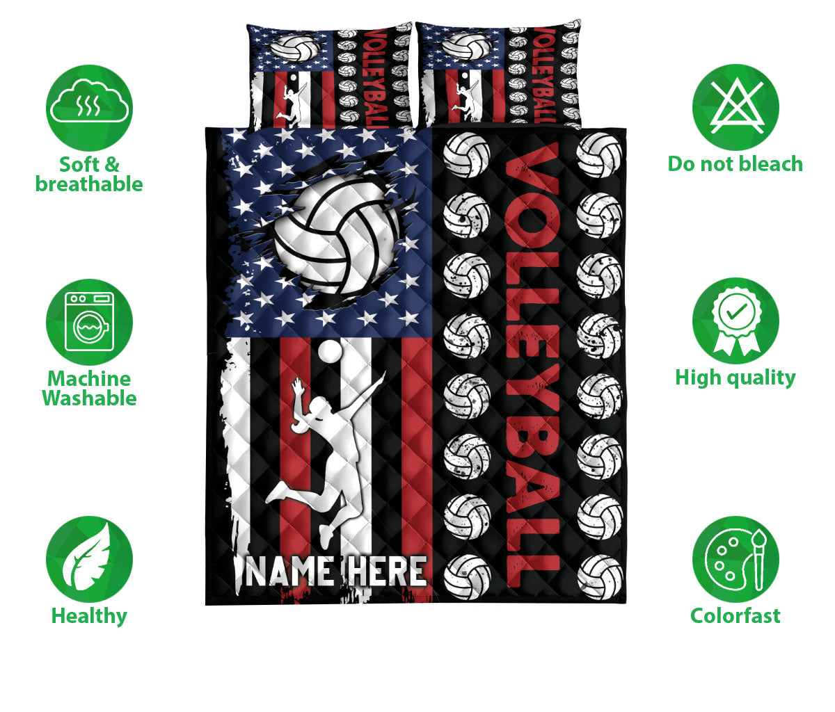 Ohaprints-Quilt-Bed-Set-Pillowcase-Volleyball-Player-American-Flag-Usa-Gifts-Custom-Personalized-Name-Blanket-Bedspread-Bedding-3436-Double (70'' x 80'')