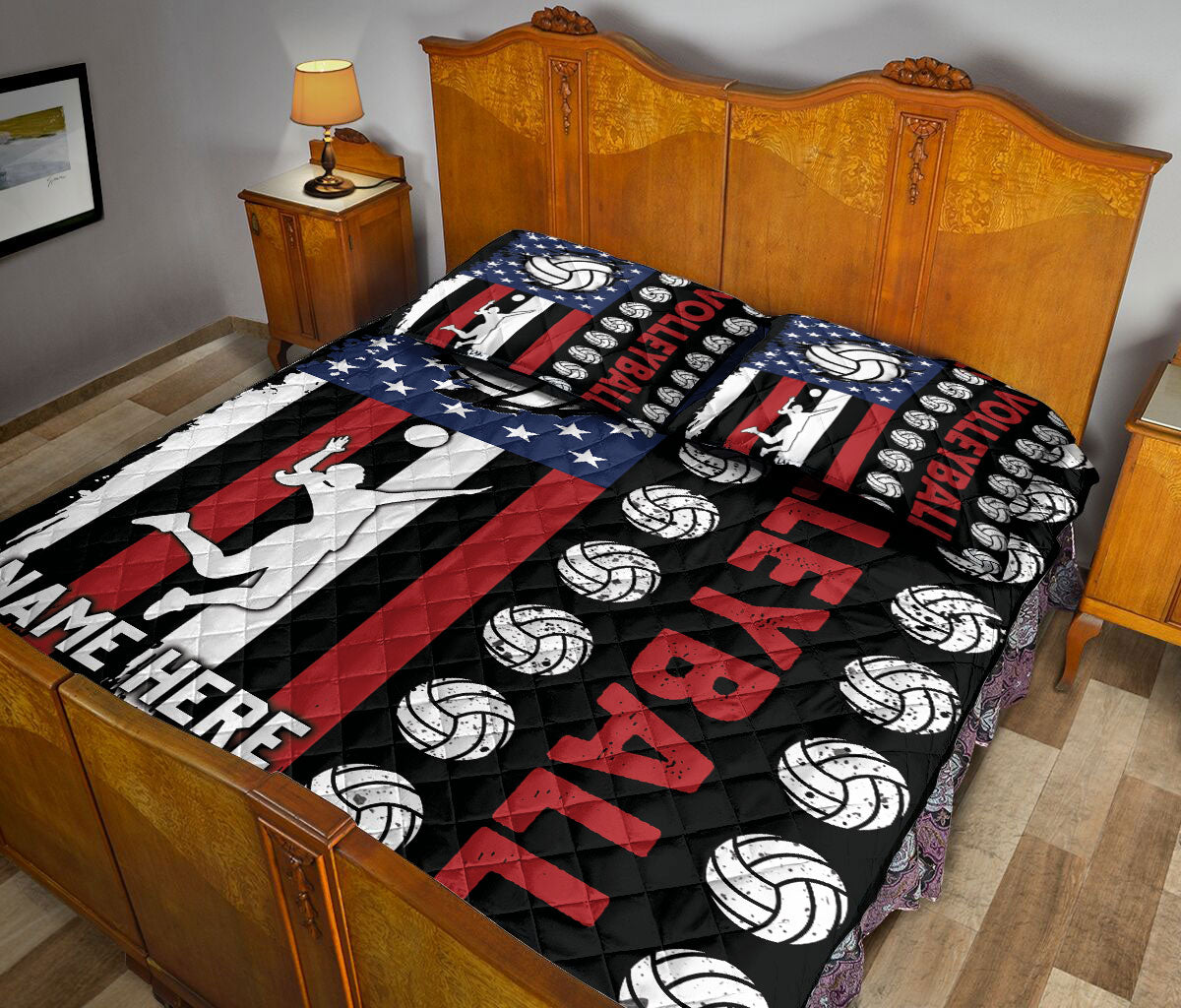 Ohaprints-Quilt-Bed-Set-Pillowcase-Volleyball-Player-American-Flag-Usa-Gifts-Custom-Personalized-Name-Blanket-Bedspread-Bedding-3436-King (90'' x 100'')