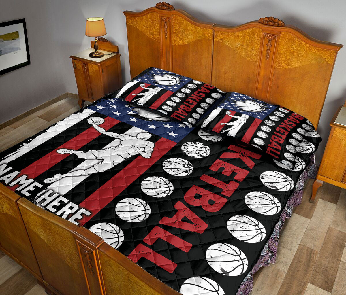 Ohaprints-Quilt-Bed-Set-Pillowcase-Basketball-Player-Flag-Usa-Unique-Gifts-Custom-Personalized-Name-Blanket-Bedspread-Bedding-3414-King (90'' x 100'')