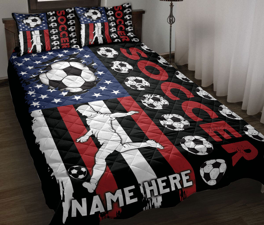 Ohaprints-Quilt-Bed-Set-Pillowcase-Soccer-Player-American-Flag-Usa-Unique-Gift-Custom-Personalized-Name-Blanket-Bedspread-Bedding-3389-Throw (55'' x 60'')