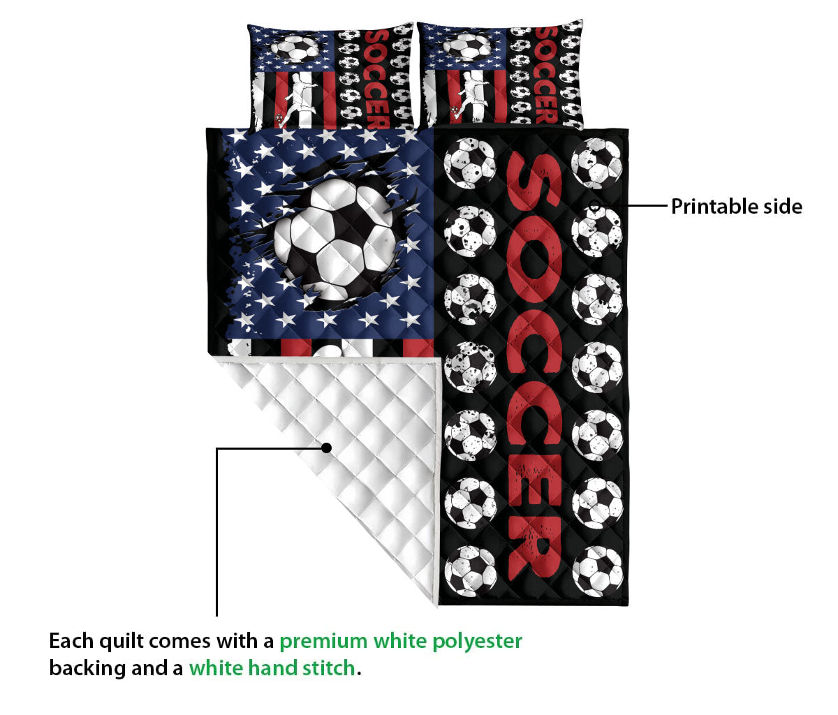 Ohaprints-Quilt-Bed-Set-Pillowcase-Soccer-Player-American-Flag-Usa-Unique-Gift-Custom-Personalized-Name-Blanket-Bedspread-Bedding-3389-Queen (80'' x 90'')