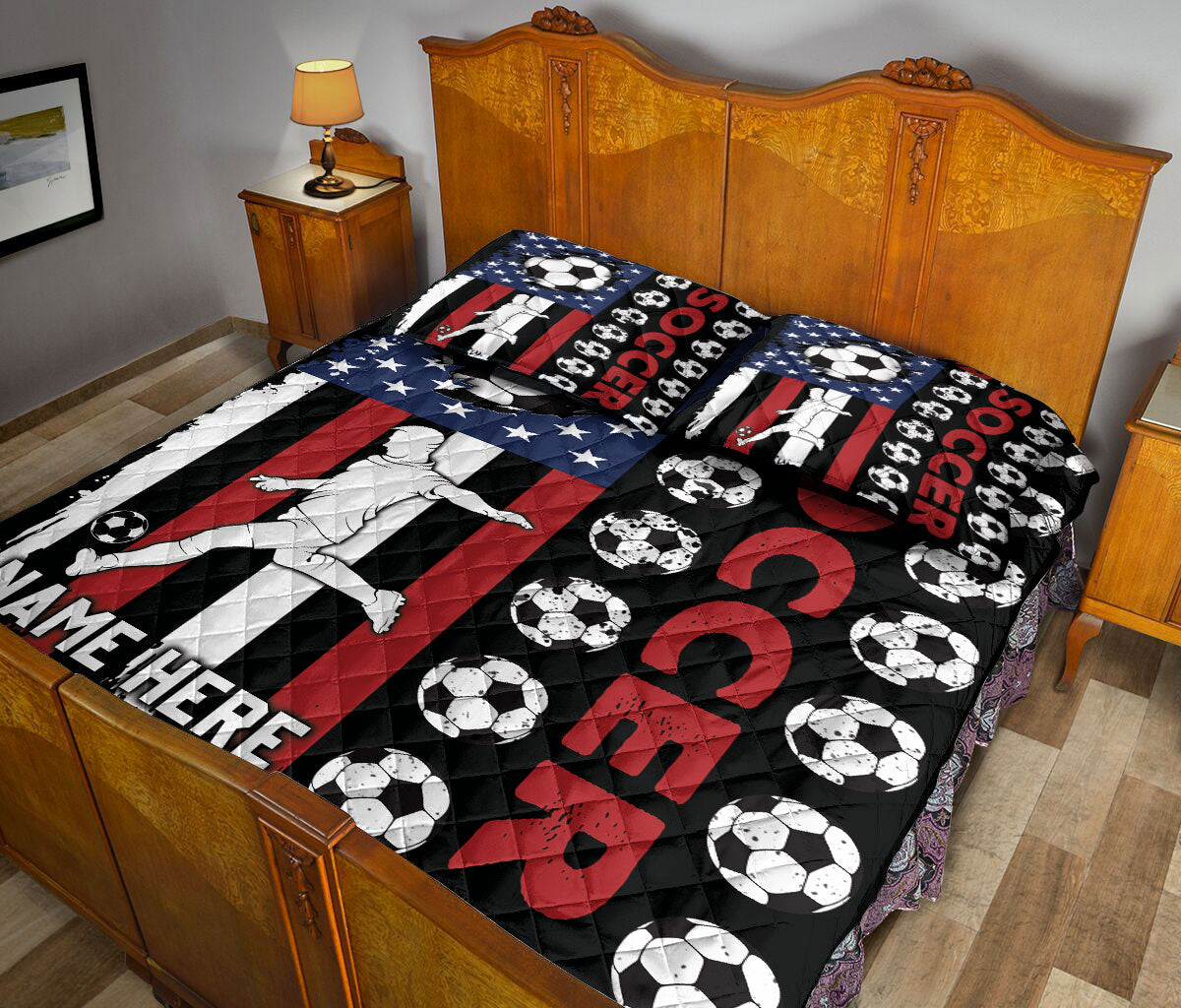 Ohaprints-Quilt-Bed-Set-Pillowcase-Soccer-Player-American-Flag-Usa-Unique-Gift-Custom-Personalized-Name-Blanket-Bedspread-Bedding-3389-King (90'' x 100'')