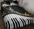 Ohaprints-Quilt-Bed-Set-Pillowcase-Music-Piano-Keys-Golden-Music-Notes-Music-Theme-Musical-Note-Black-White-Blanket-Bedspread-Bedding-2659-Throw (55'' x 60'')