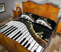 Ohaprints-Quilt-Bed-Set-Pillowcase-Music-Piano-Keys-Golden-Music-Notes-Music-Theme-Musical-Note-Black-White-Blanket-Bedspread-Bedding-2659-Queen (80'' x 90'')