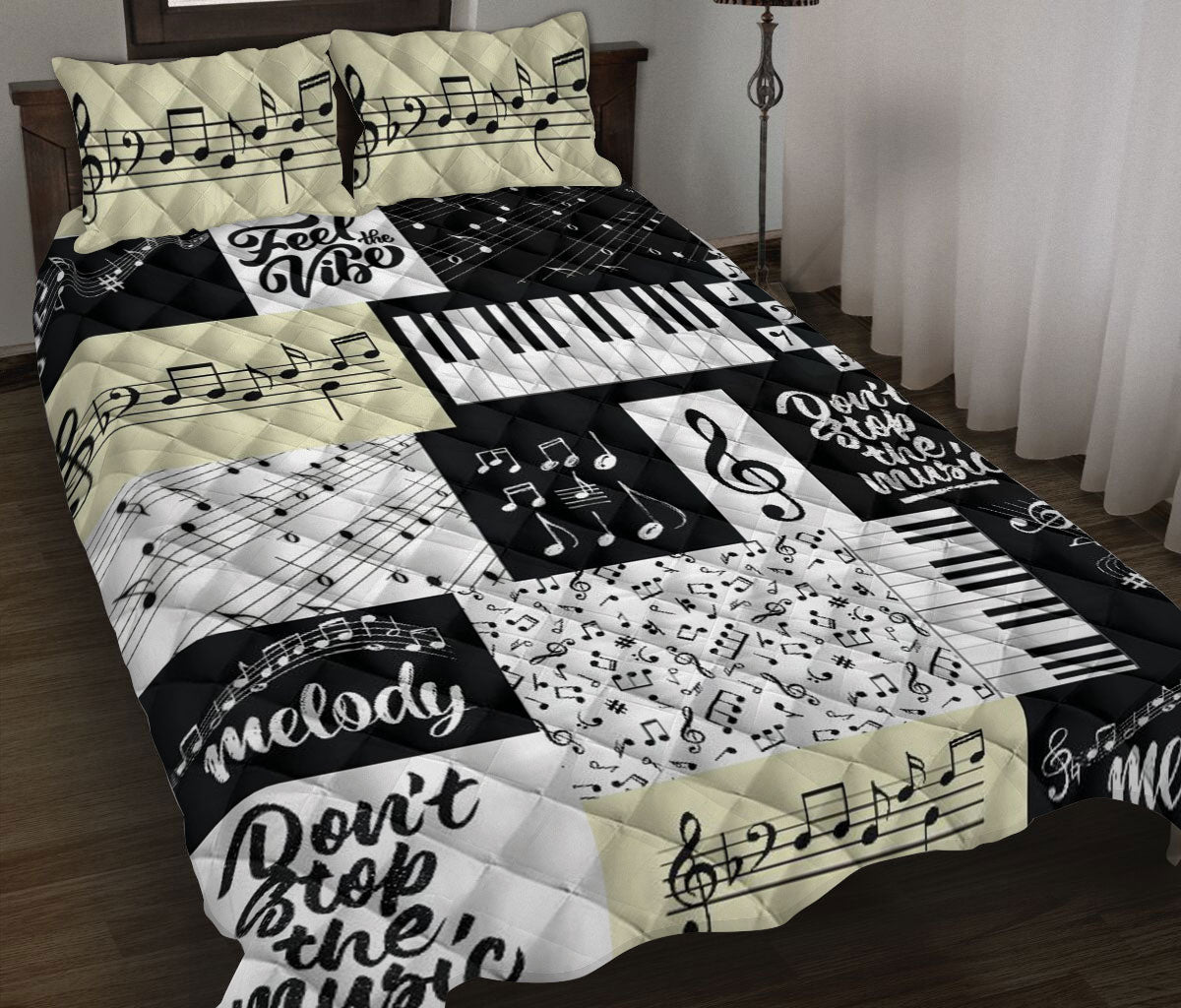 Ohaprints-Quilt-Bed-Set-Pillowcase-Piano-Keys-Dont-Stop-The-Music-Keyboard-Notes-Blanket-Bedspread-Bedding-308-Throw (55'' x 60'')