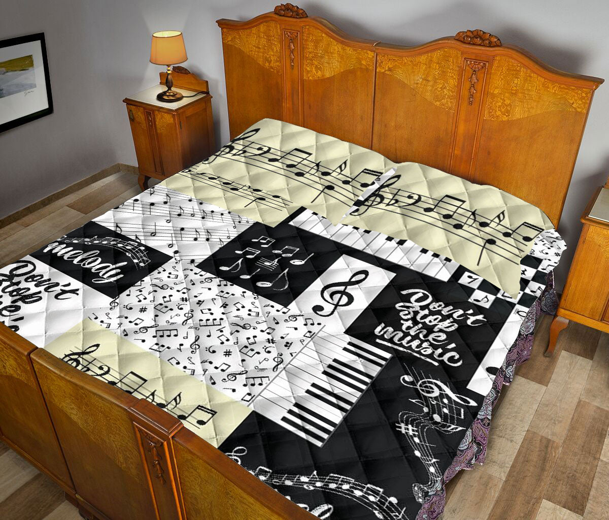 Ohaprints-Quilt-Bed-Set-Pillowcase-Piano-Keys-Dont-Stop-The-Music-Keyboard-Notes-Blanket-Bedspread-Bedding-308-Queen (80'' x 90'')