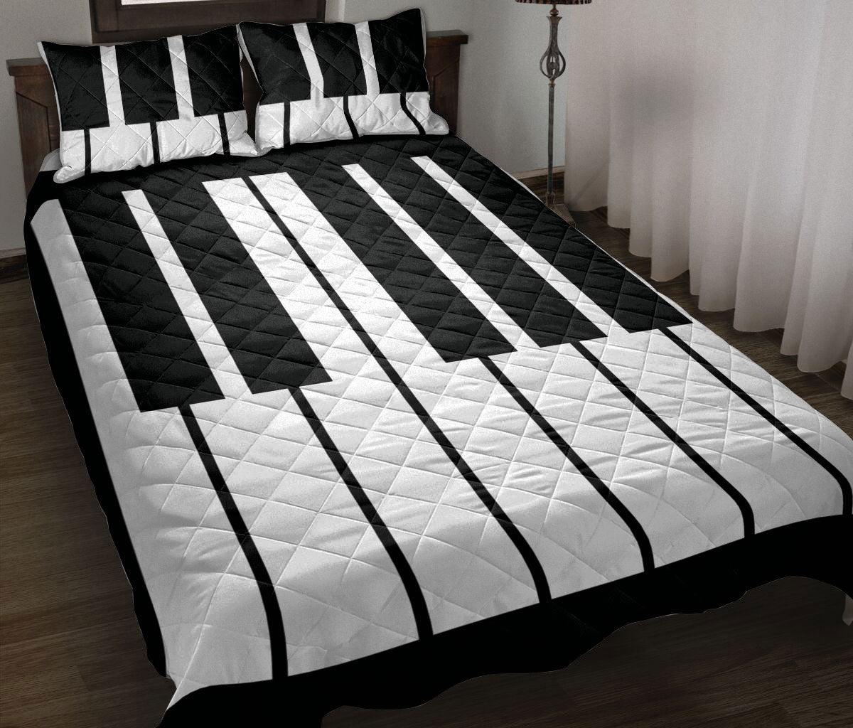 Ohaprints-Quilt-Bed-Set-Pillowcase-Music-Piano-Keys-Music-Notes-Music-Theme-Musical-Note-Black-White-Blanket-Bedspread-Bedding-900-Throw (55'' x 60'')