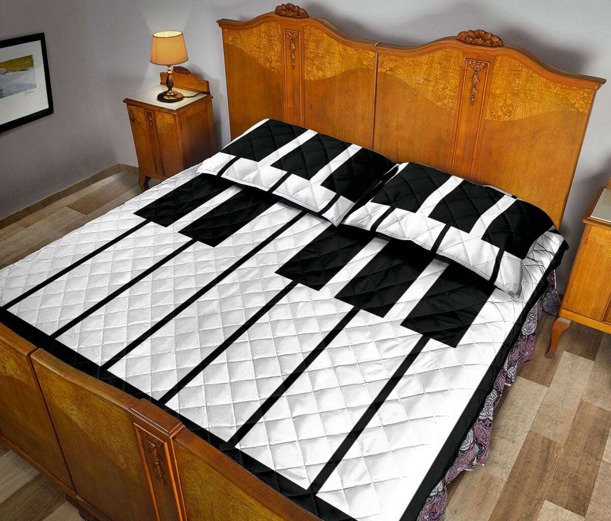 Ohaprints-Quilt-Bed-Set-Pillowcase-Music-Piano-Keys-Music-Notes-Music-Theme-Musical-Note-Black-White-Blanket-Bedspread-Bedding-900-Queen (80'' x 90'')