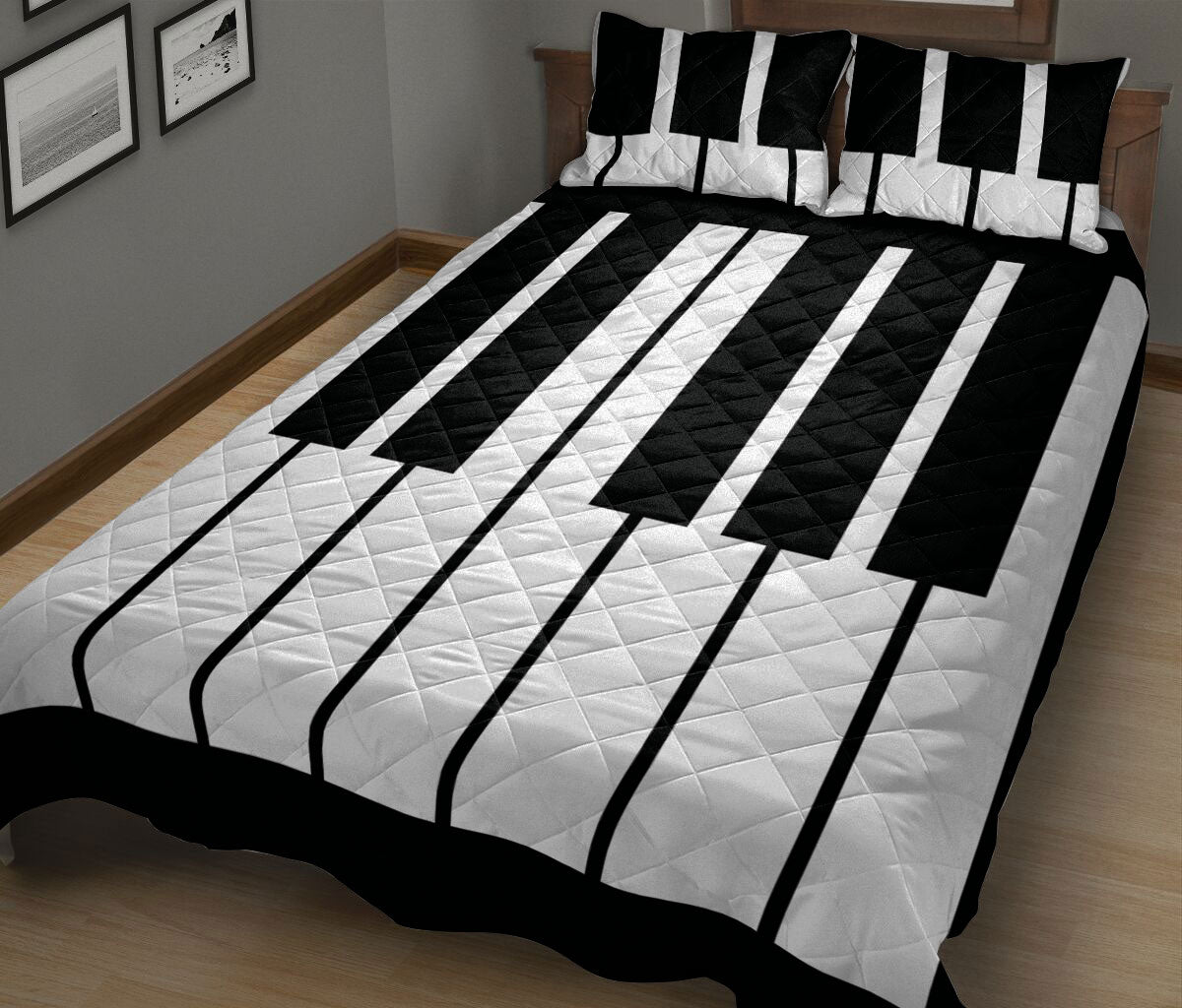 Ohaprints-Quilt-Bed-Set-Pillowcase-Music-Piano-Keys-Music-Notes-Music-Theme-Musical-Note-Black-White-Blanket-Bedspread-Bedding-900-King (90'' x 100'')