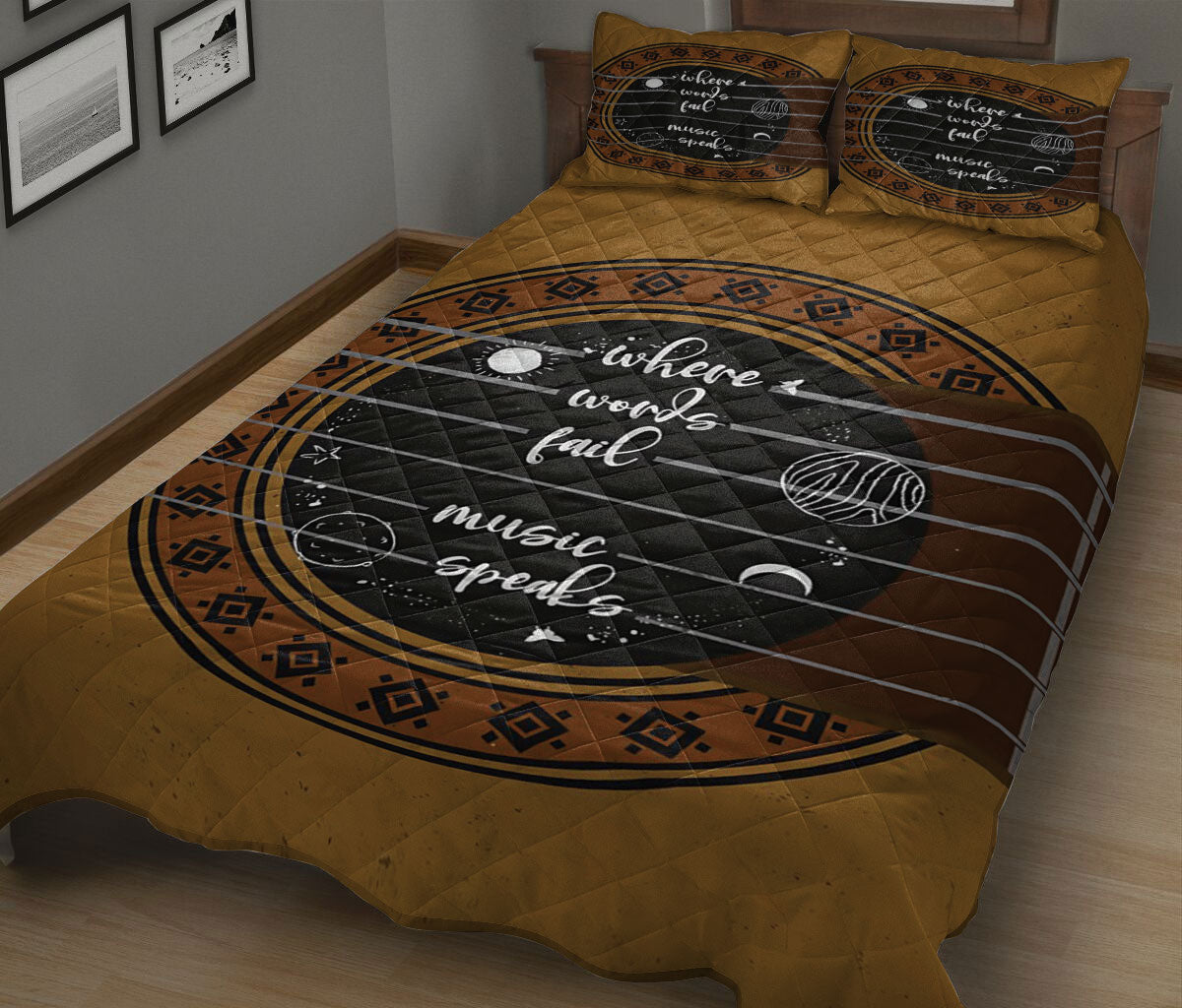 Ohaprints-Quilt-Bed-Set-Pillowcase-Guitar-Strings-Where-Words-Fail-Music-Speaks-Gift-For-Guitarist-Blanket-Bedspread-Bedding-1481-King (90'' x 100'')