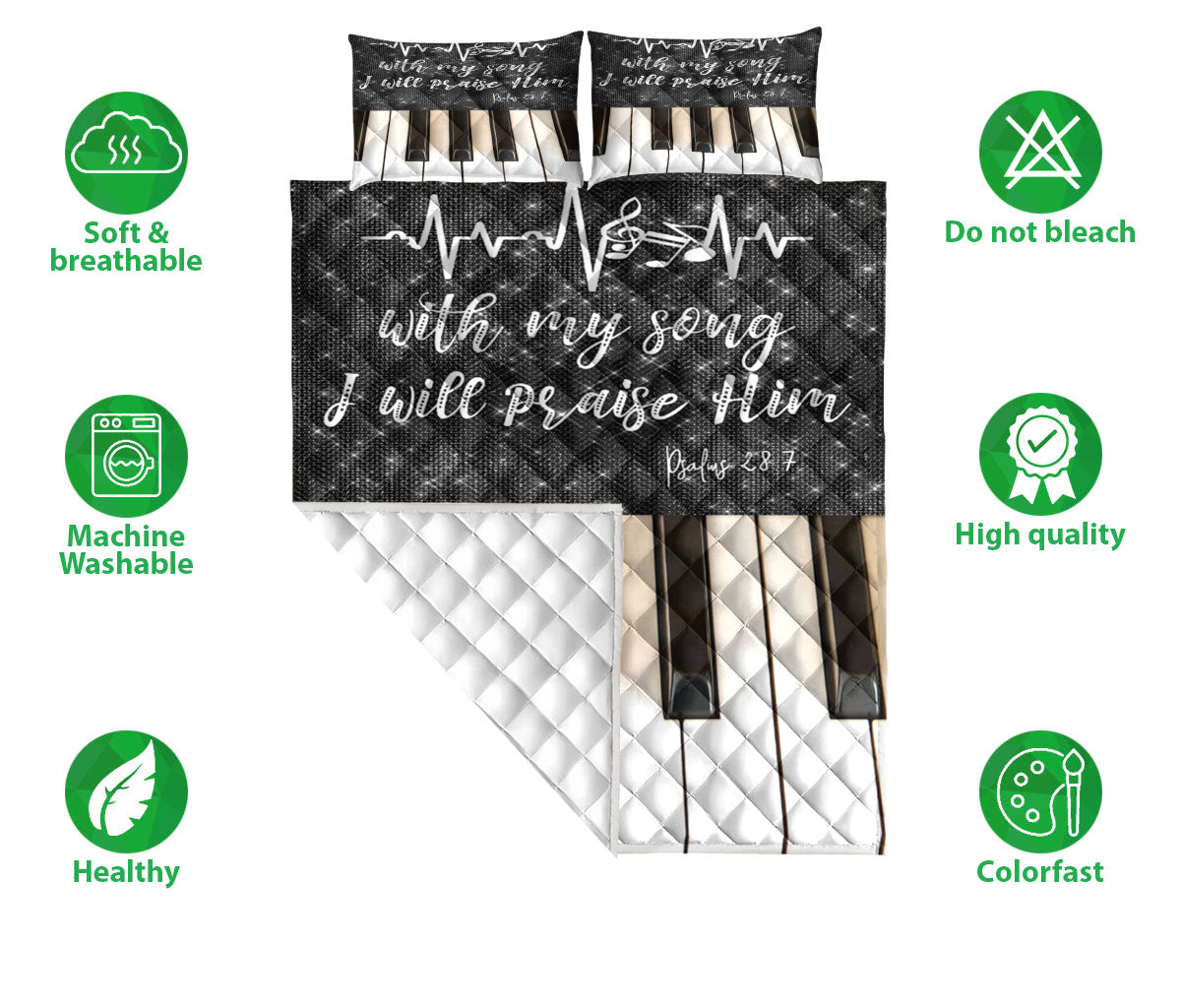 Ohaprints-Quilt-Bed-Set-Pillowcase-Piano-With-My-Song-I-Will-Praise-Him-Key-Music-Notes-Gift-For-Pianist-Blanket-Bedspread-Bedding-902-Double (70'' x 80'')