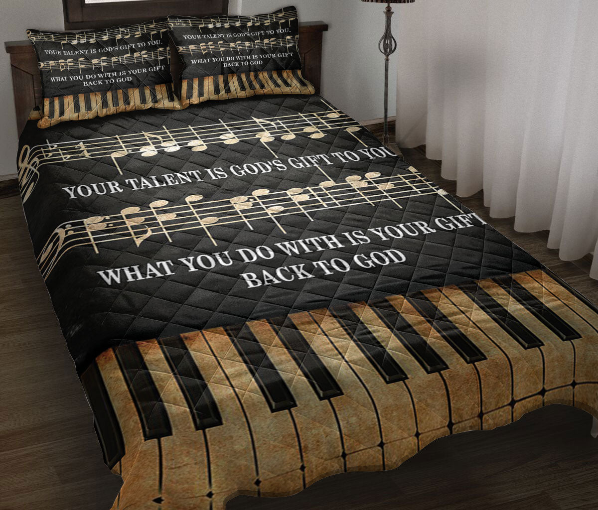 Ohaprints-Quilt-Bed-Set-Pillowcase-Piano-Your-Talent-Is-God'S-Gift-Key-Golden-Music-Notes-Gift-For-Pianist-Blanket-Bedspread-Bedding-904-Throw (55'' x 60'')