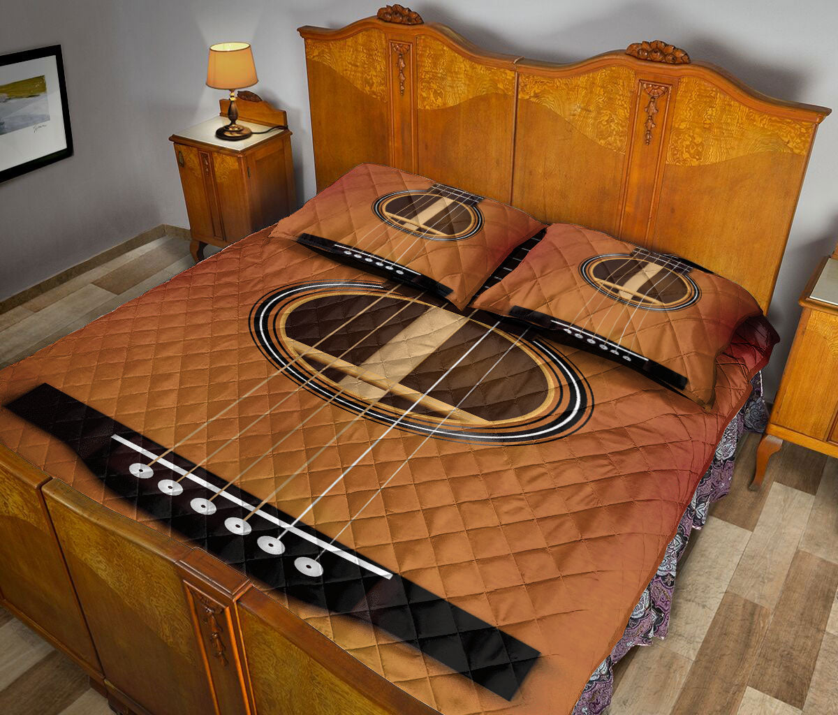 Ohaprints-Quilt-Bed-Set-Pillowcase-Guitar-Wooden-Guitar-Acoustic-Unique-Gift-For-Guitarist-Blanket-Bedspread-Bedding-1484-Queen (80'' x 90'')