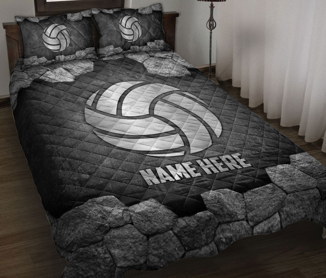 Ohaprints-Quilt-Bed-Set-Pillowcase-Volleyball-Ball-Stone-Metal-Silver-Pattern-Sport-Gift-Custom-Personalized-Name-Blanket-Bedspread-Bedding-537-Throw (55'' x 60'')