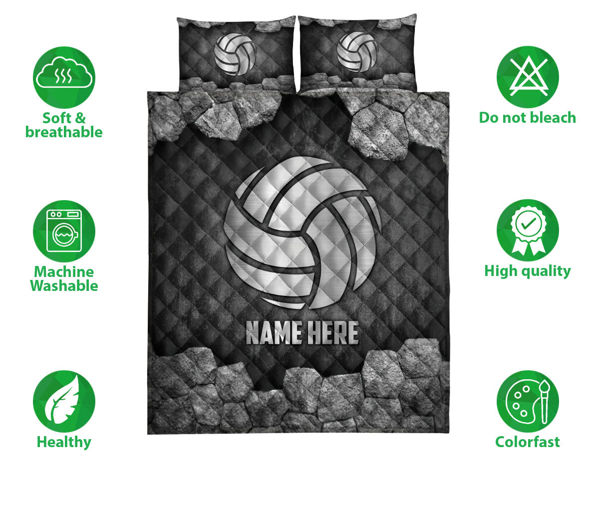 Ohaprints-Quilt-Bed-Set-Pillowcase-Volleyball-Ball-Stone-Metal-Silver-Pattern-Sport-Gift-Custom-Personalized-Name-Blanket-Bedspread-Bedding-537-Double (70'' x 80'')