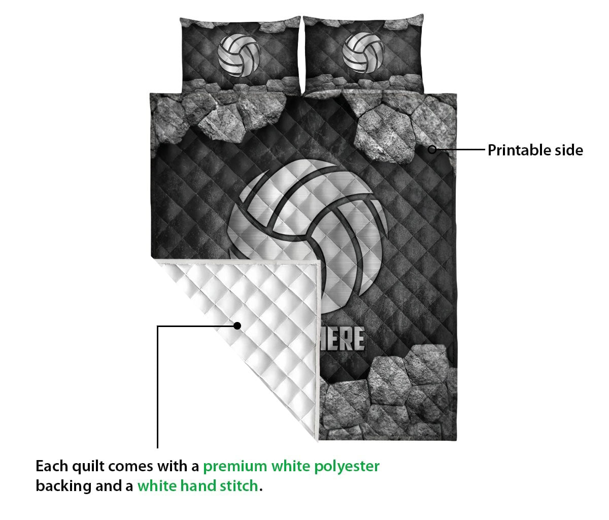 Ohaprints-Quilt-Bed-Set-Pillowcase-Volleyball-Ball-Stone-Metal-Silver-Pattern-Sport-Gift-Custom-Personalized-Name-Blanket-Bedspread-Bedding-537-Queen (80'' x 90'')