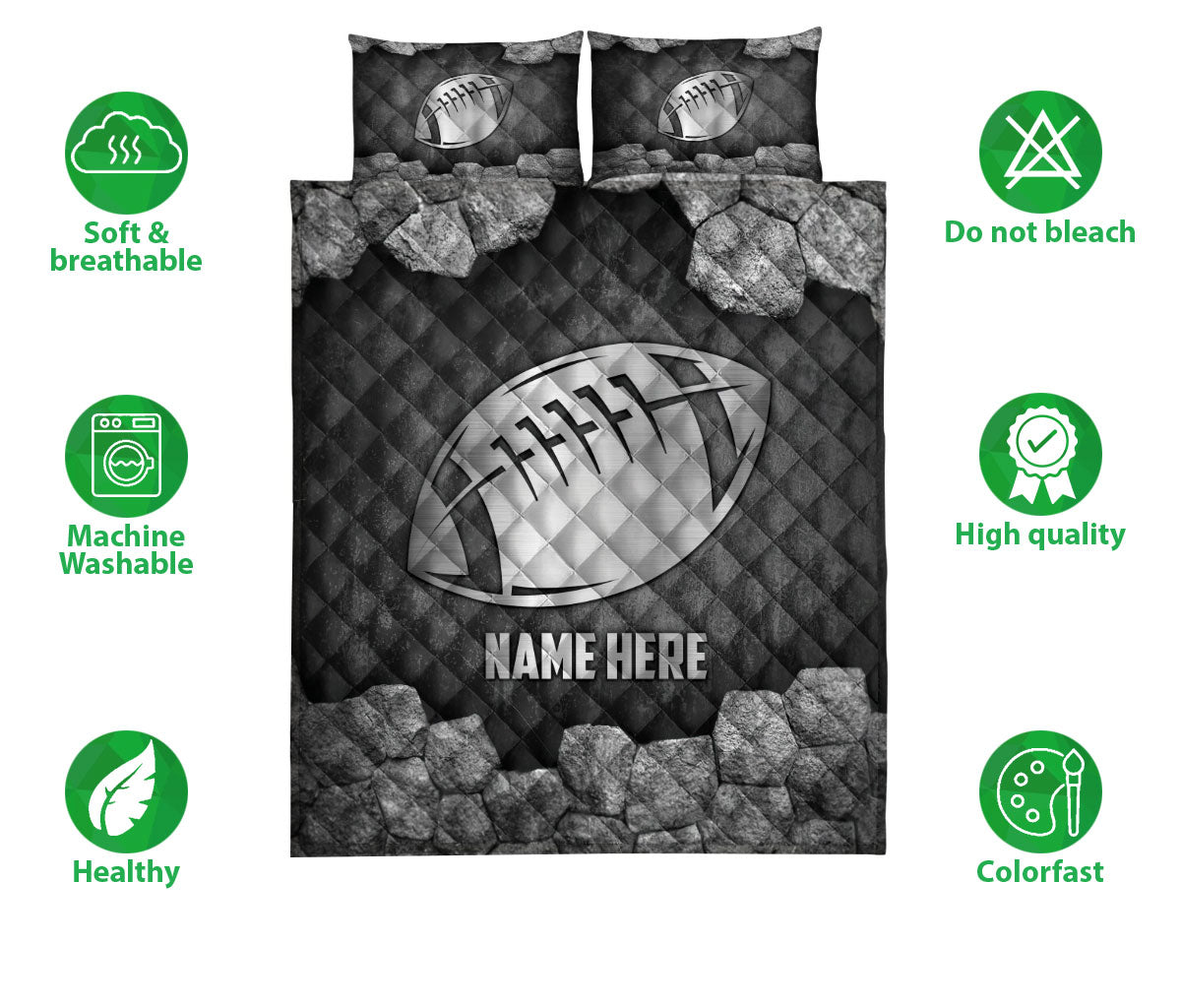 Ohaprints-Quilt-Bed-Set-Pillowcase-American-Football-Ball-Stone-Metal-Silver-Sport-Gift-Custom-Personalized-Name-Blanket-Bedspread-Bedding-1709-Double (70'' x 80'')