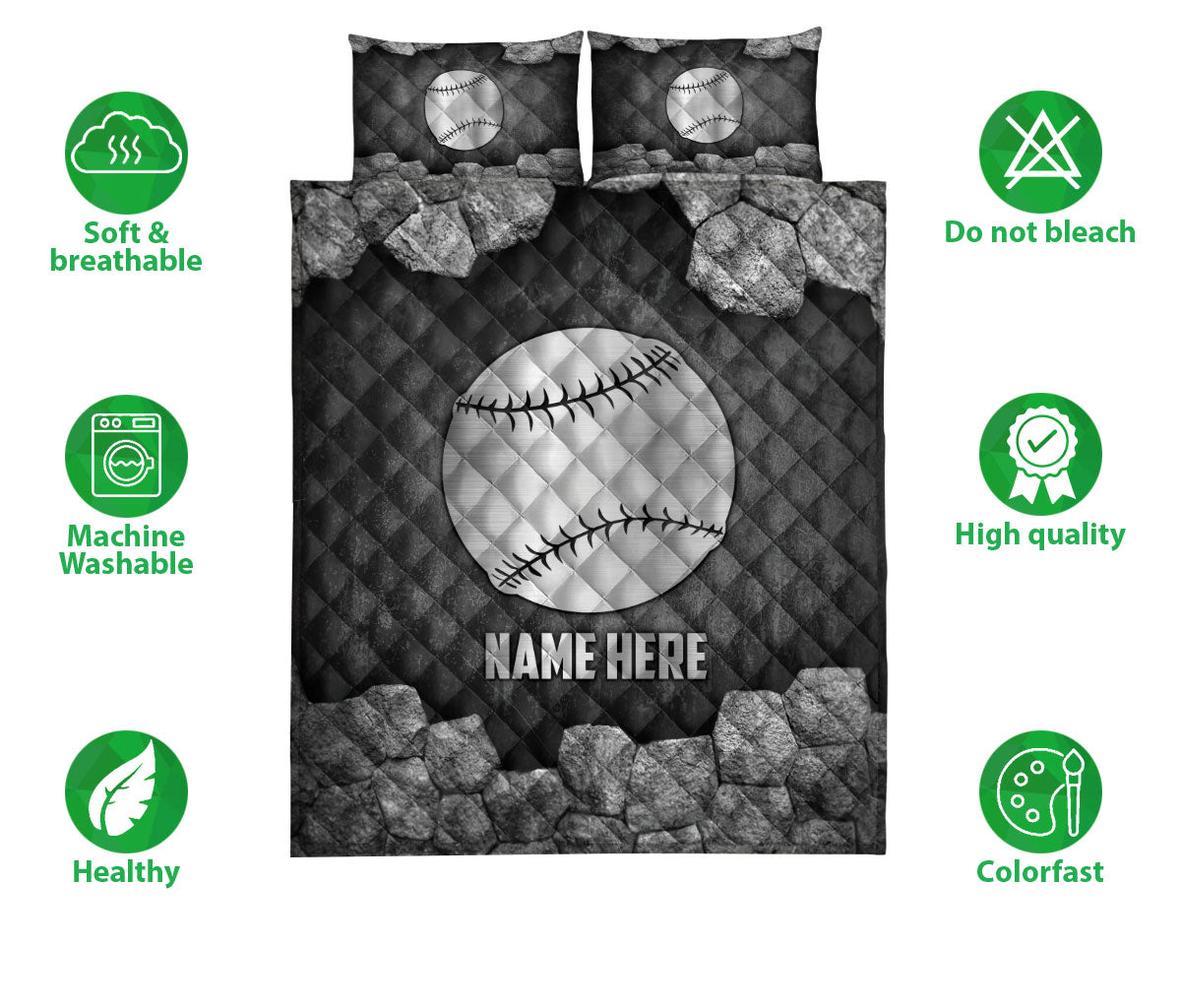 Ohaprints-Quilt-Bed-Set-Pillowcase-Softball-Ball-Stone-Metal-Silver-Pattern-Sport-Gift-Custom-Personalized-Name-Blanket-Bedspread-Bedding-2297-Double (70'' x 80'')