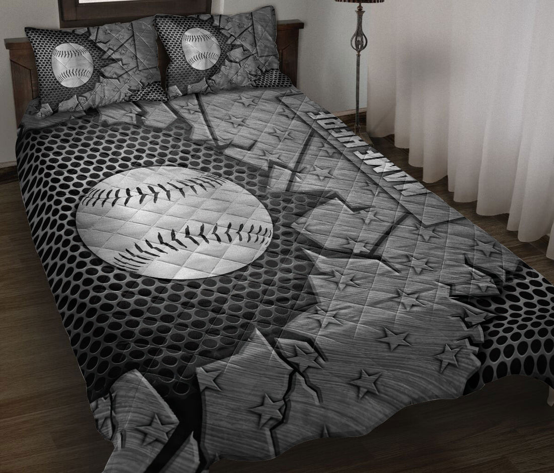 Ohaprints-Quilt-Bed-Set-Pillowcase-Baseball-Crack-Metal-Silver-Pattern-Sport-Gift-Custom-Personalized-Name-Blanket-Bedspread-Bedding-538-Throw (55'' x 60'')