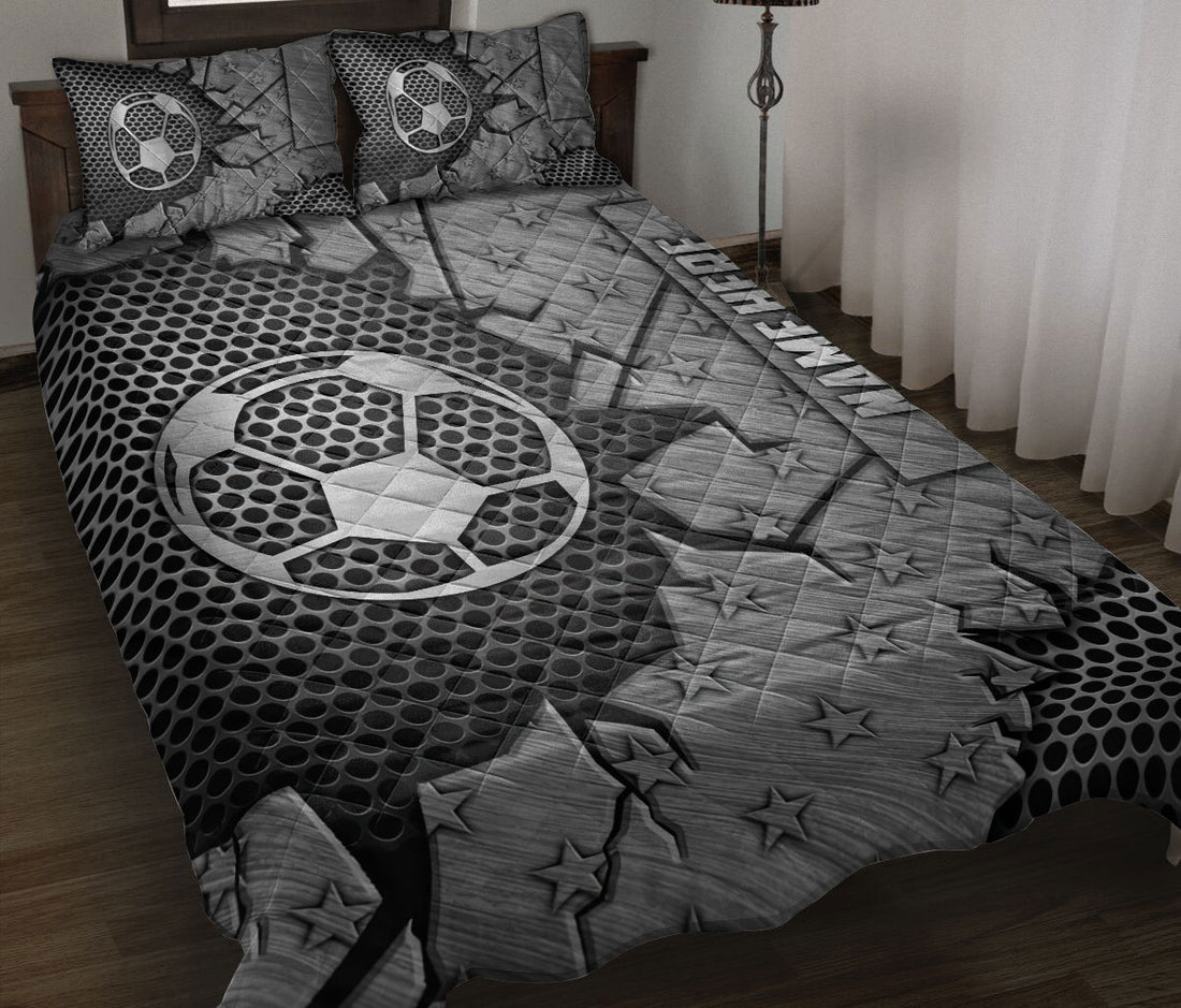 Ohaprints-Quilt-Bed-Set-Pillowcase-Soccer-Crack-Metal-Silver-Pattern-Sport-Gift-Custom-Personalized-Name-Blanket-Bedspread-Bedding-2298-Throw (55'' x 60'')