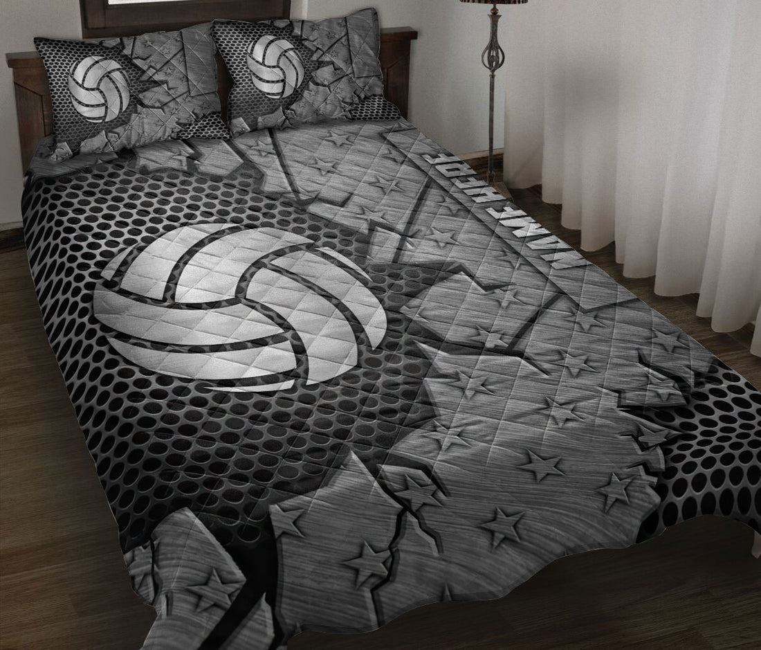 Ohaprints-Quilt-Bed-Set-Pillowcase-Volleyball-Crack-Metal-Silver-Pattern-Sport-Gift-Custom-Personalized-Name-Blanket-Bedspread-Bedding-2890-Throw (55'' x 60'')